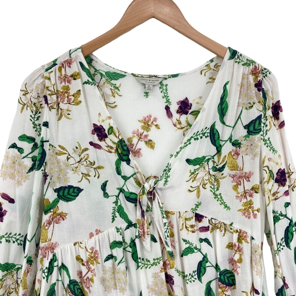 Lucky Brand Peplum Top Womens Medium Multi Floral 100% Viscose V Neck Pullover - Picture 4 of 16